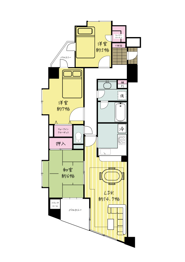 カラー家具付3LDK